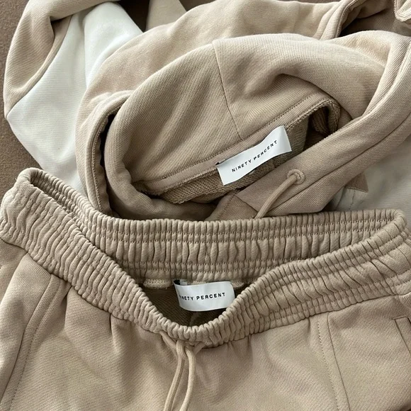 NINETY PERCENT NWT Color-block Organic Cotton Hoodie/Joggers Set Beige - XS